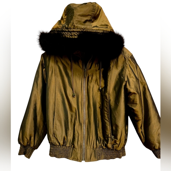 Bromley Sport Thermoloft shimmery green ski jacket.faux fur trim. women's XS. - Picture 1 of 14